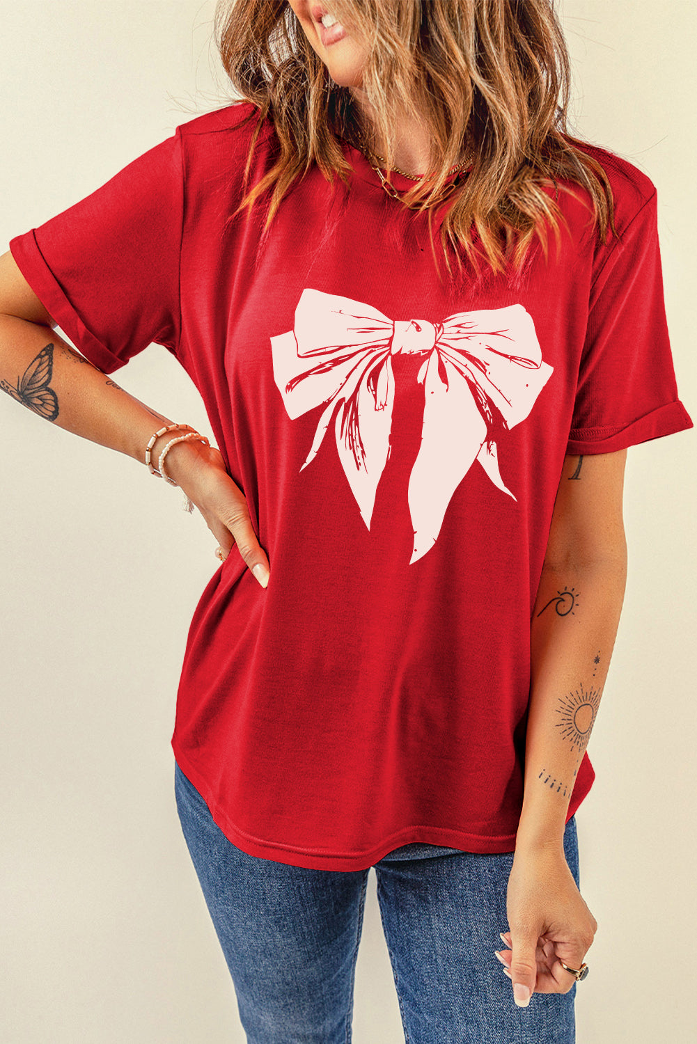 Red Bow Knot Print Tee