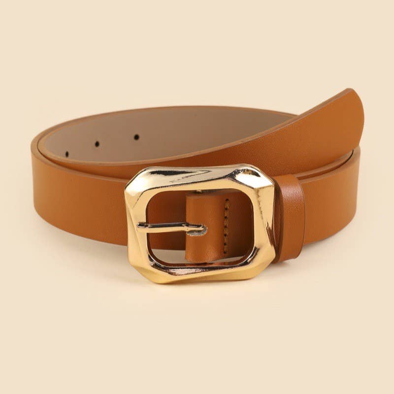 Textured Gold Buckle Leather Belts