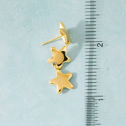 Gold Triple Star Stud Earrings