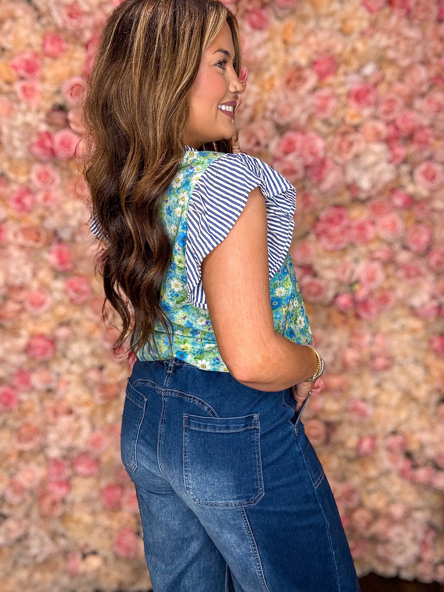 Deep Blue Drawstring Wide Leg Jeans