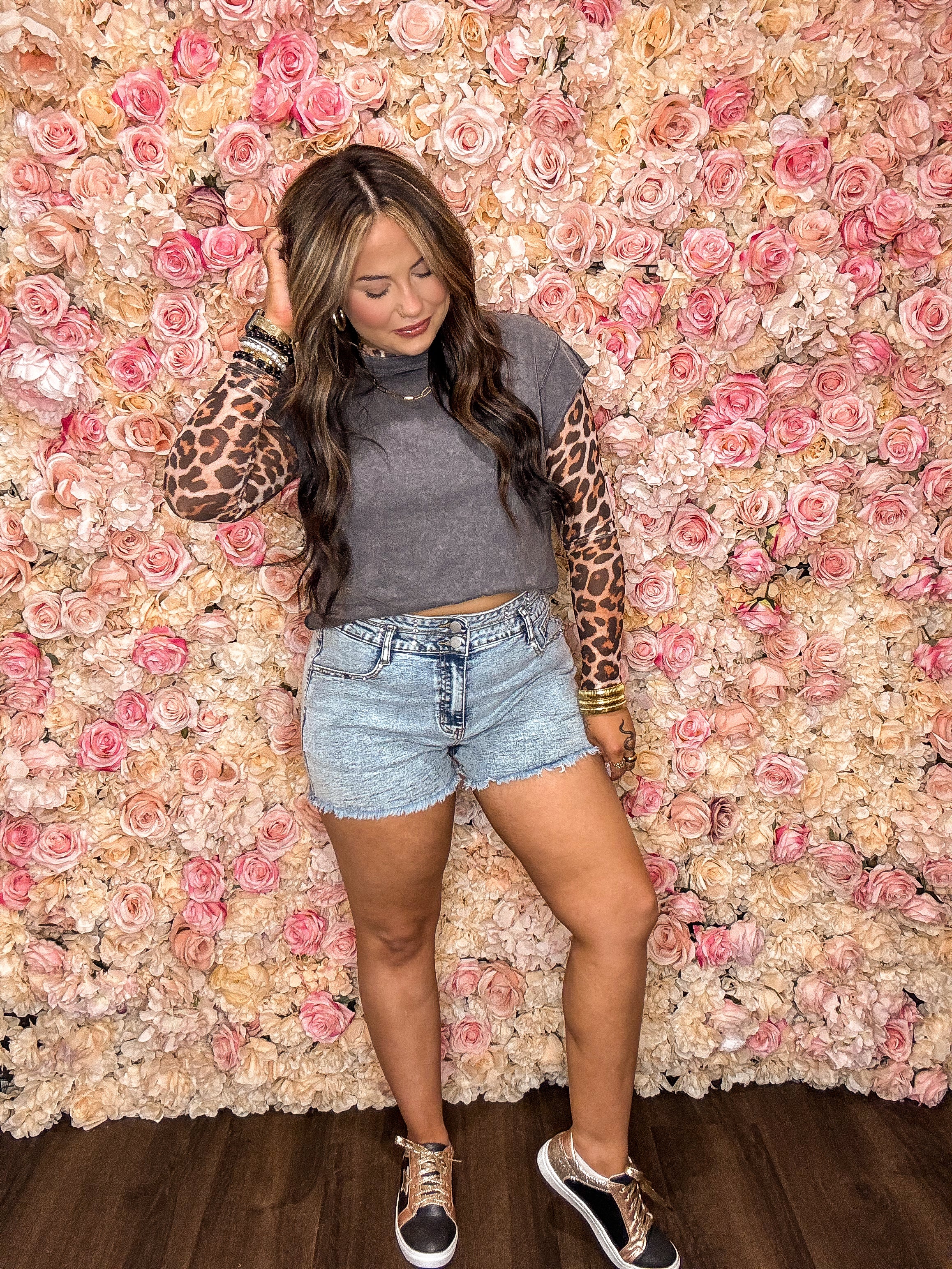 Brown Leopard Long Sleeve Mesh Top