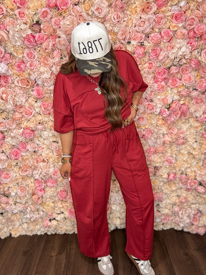 Racing Red Boxy Tee and Barrel Pants Set