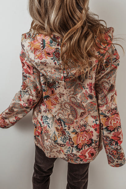 Vintage Paisley Floral Printed Sherpa Lined Hooded Jacket