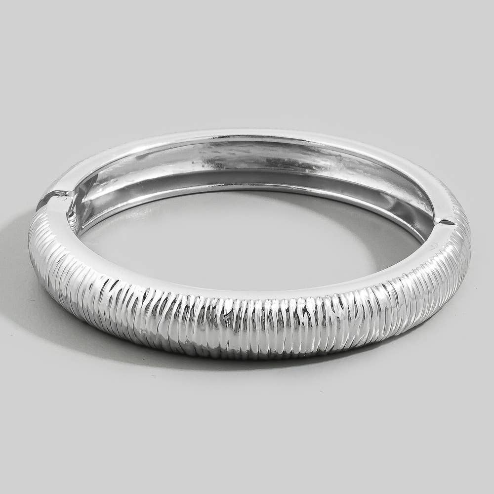 Silver Textured Hinged Bangle Bracelet