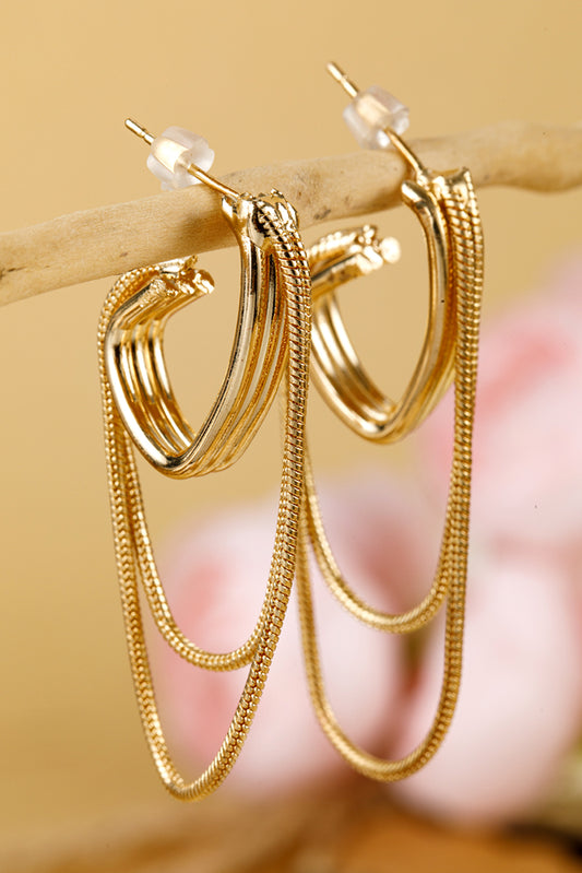 Gold Metal Tassel Hoop Earrings