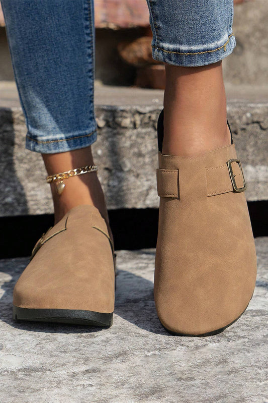 French Beige Suede Buckle Detail Shoes