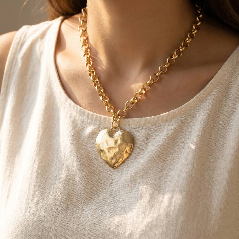 Hammered Heart Rolo Chain Necklace
