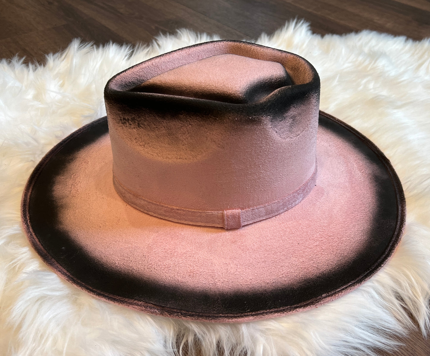 Pink Spade Top Burnt Embellished Rancher Hat