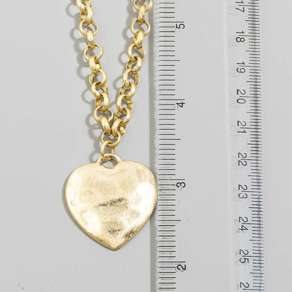 Hammered Heart Rolo Chain Necklace