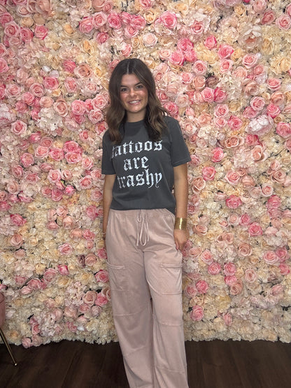 Dusty Rose Mineral Wash Drawstring Cargo Pants