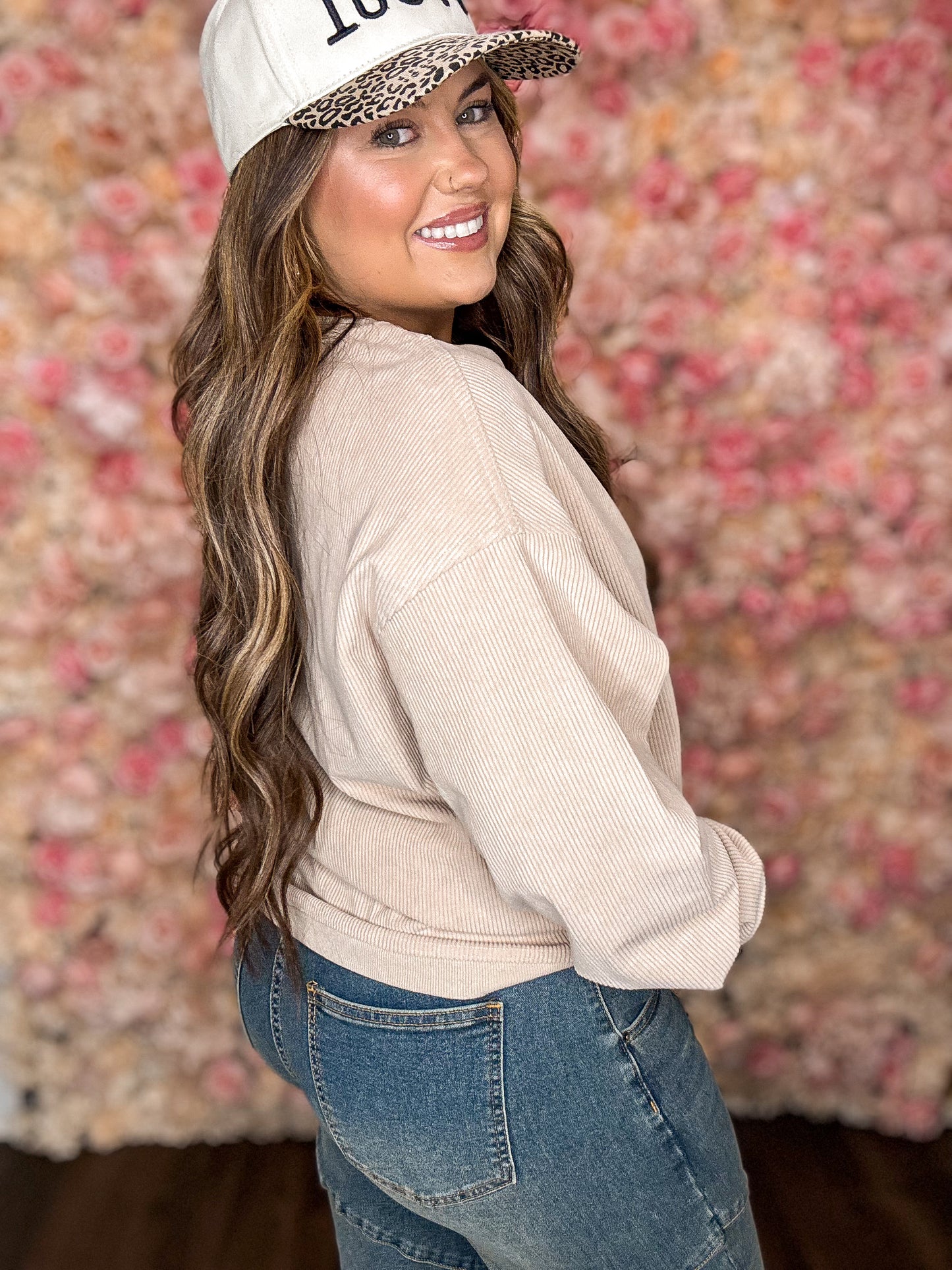 Apricot Corduroy Oversized Sweatshirt