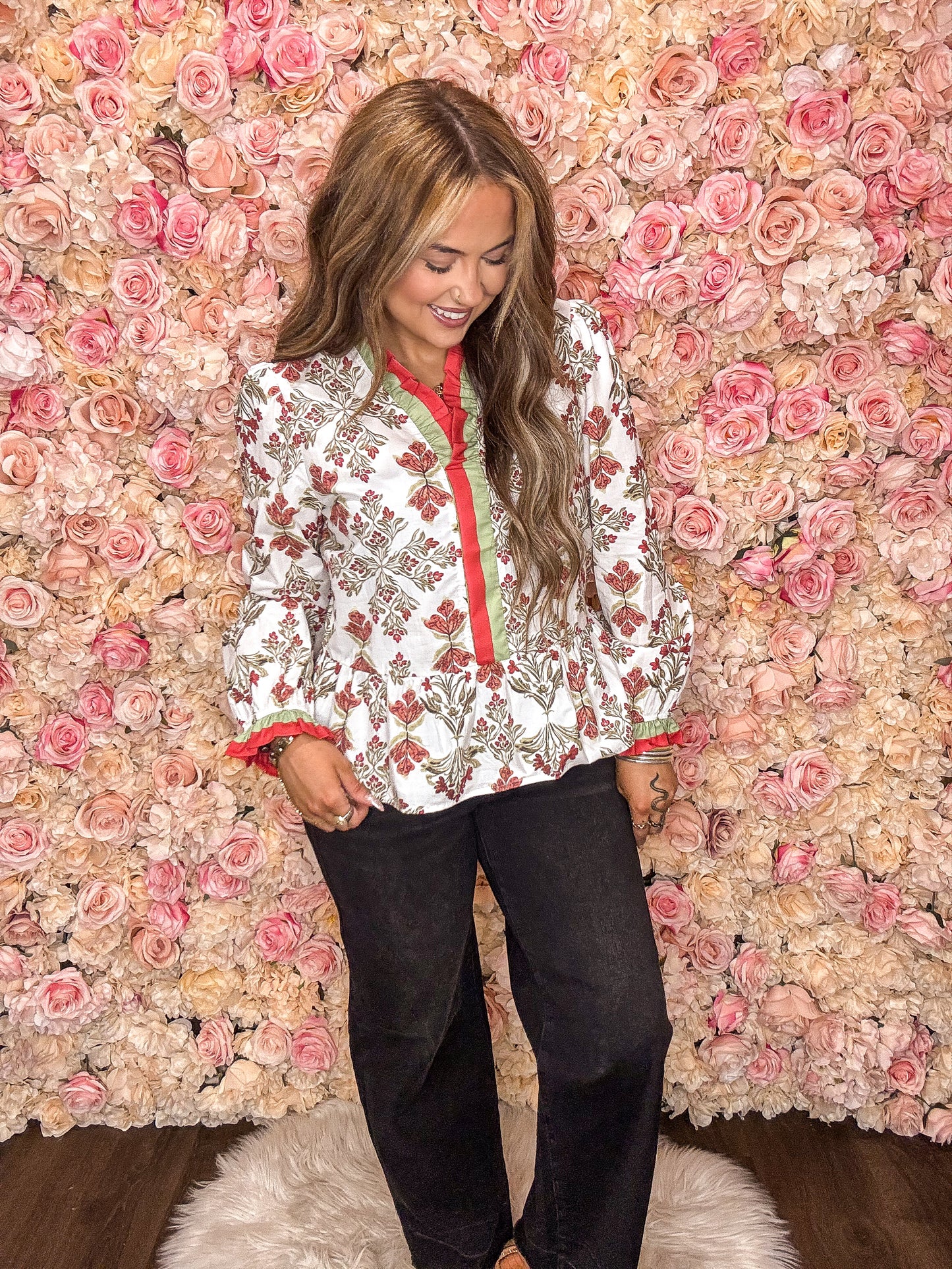 Autumn Garden Ruffle Peplum Blouse