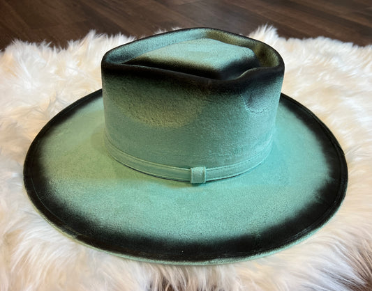 Teal Spade Top Burnt Embellished Rancher Hat