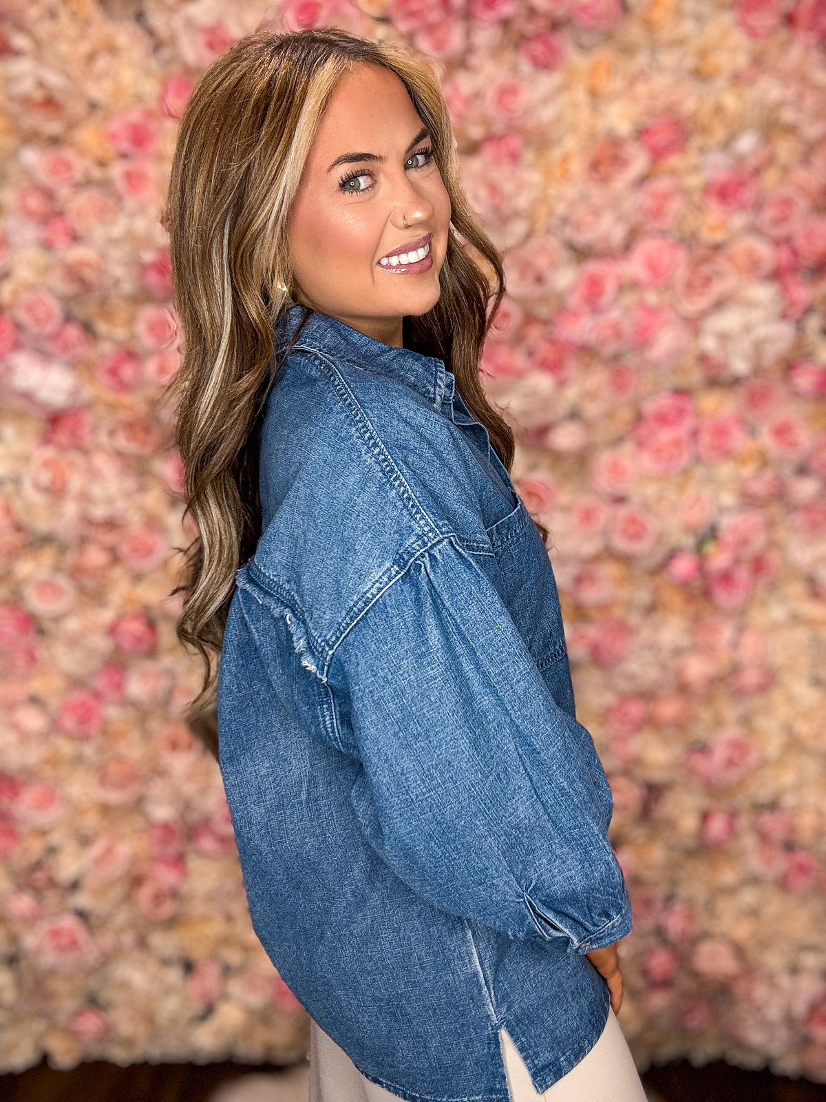 Dusk Blue Denim Button Up Blouse