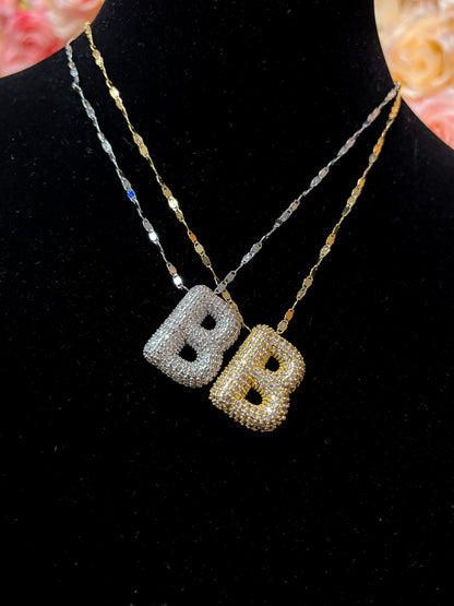 Rhinestone Initial Letter Necklaces