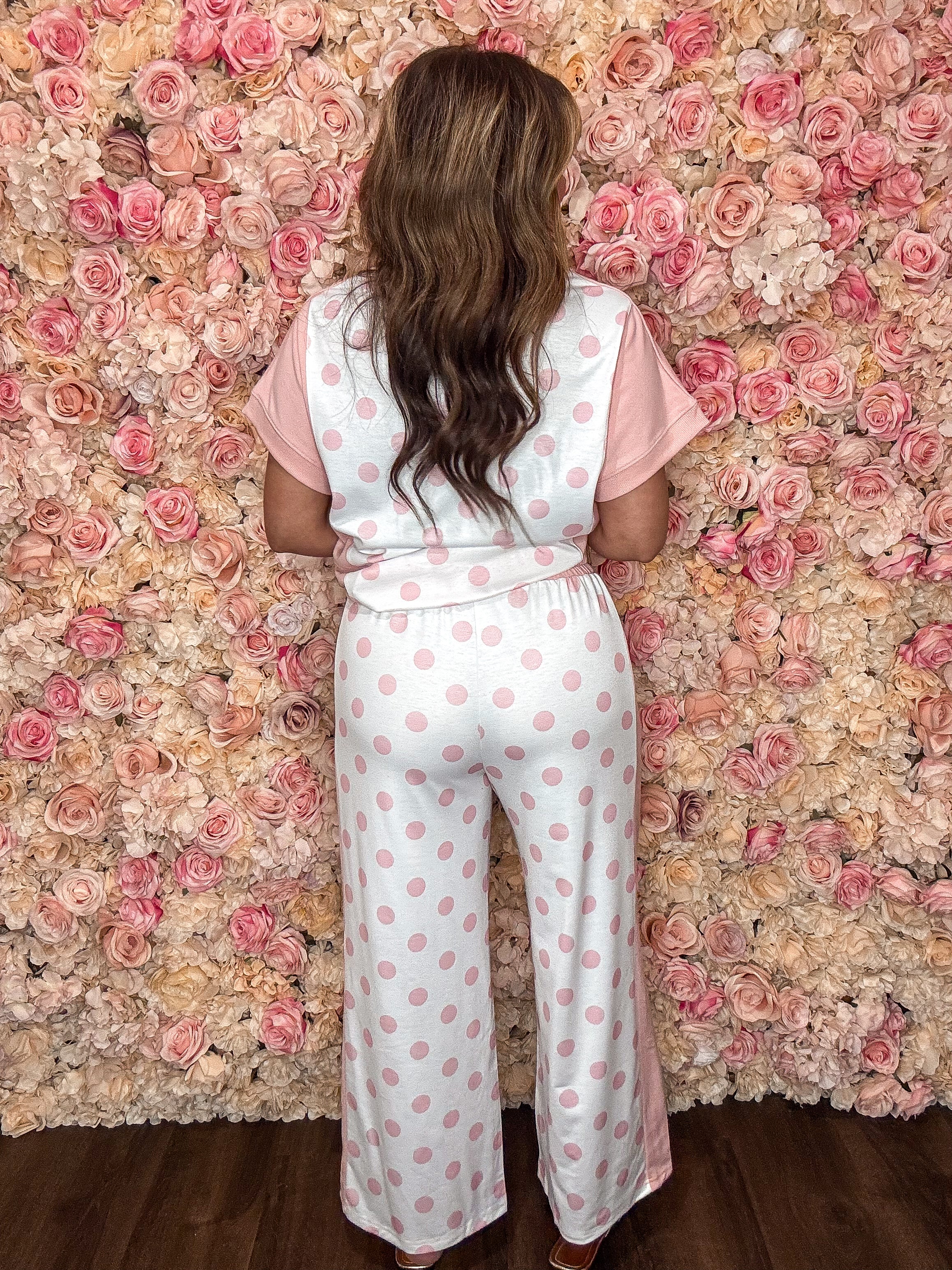 Pink Polka Dot Patchwork Top and Pant Set