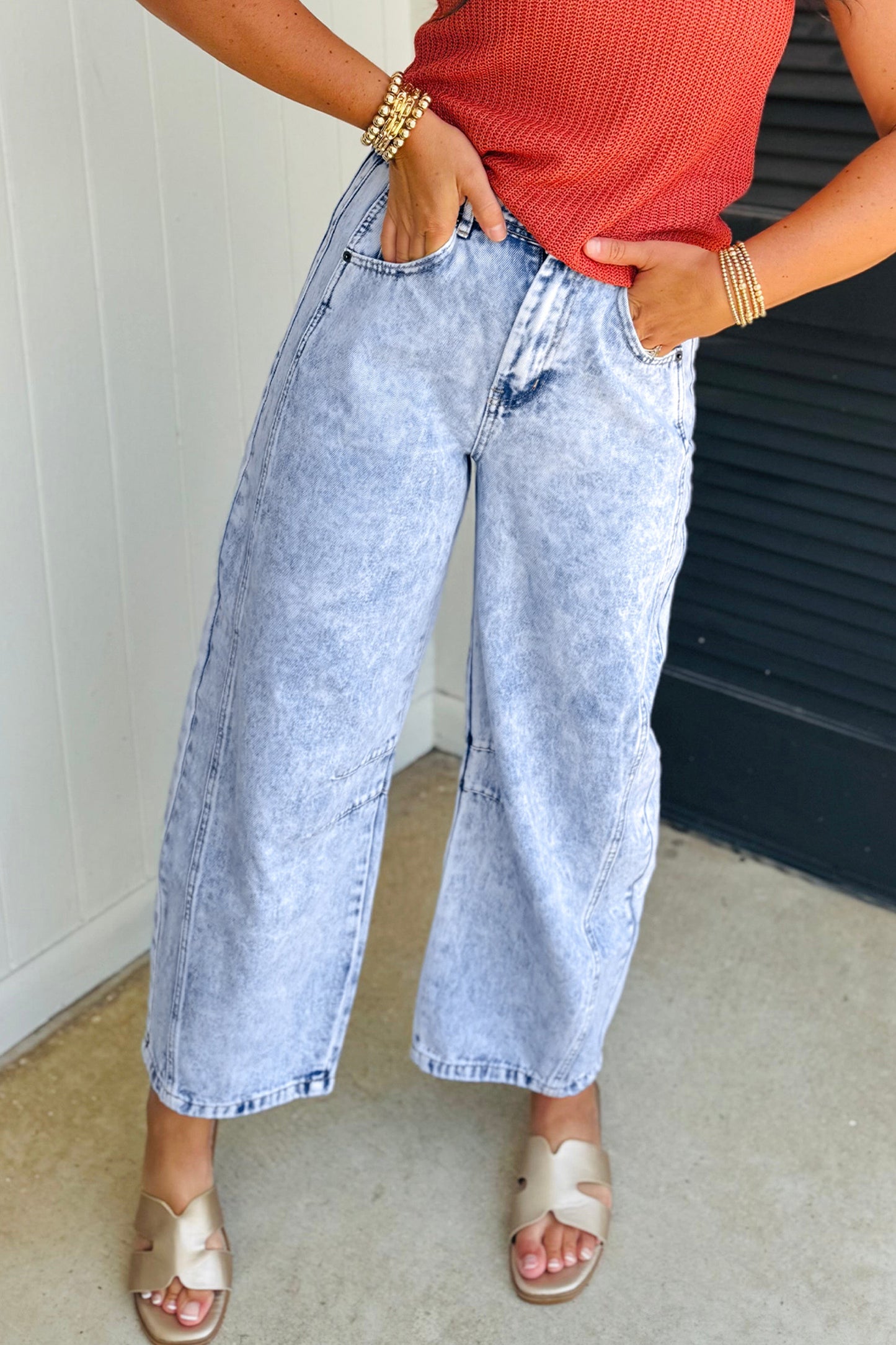 Light Acid Wash Barrel Jeans