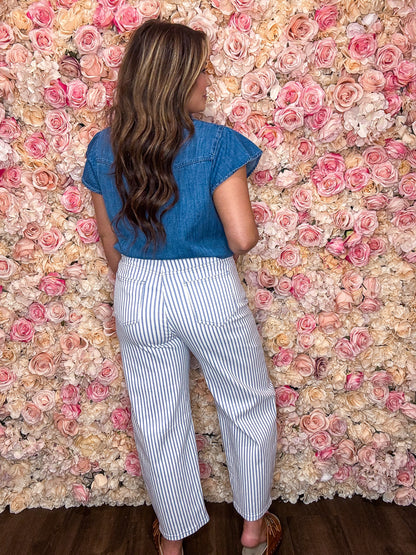 Sky Blue Stripe Barrel Jeans