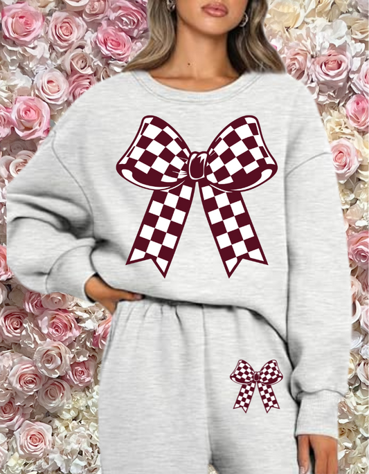 Maroon Checkered Bow Sweatshirt