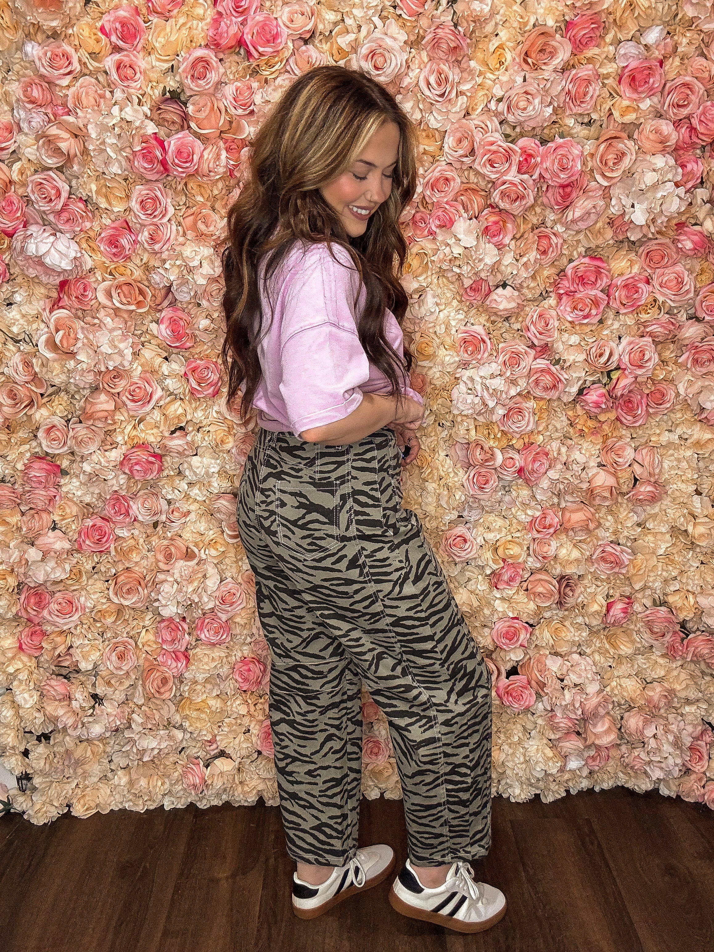 Zebra Stripe Barrel Jeans