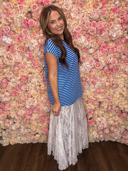White Sheer Floral Lace Flowy Maxi Skirt