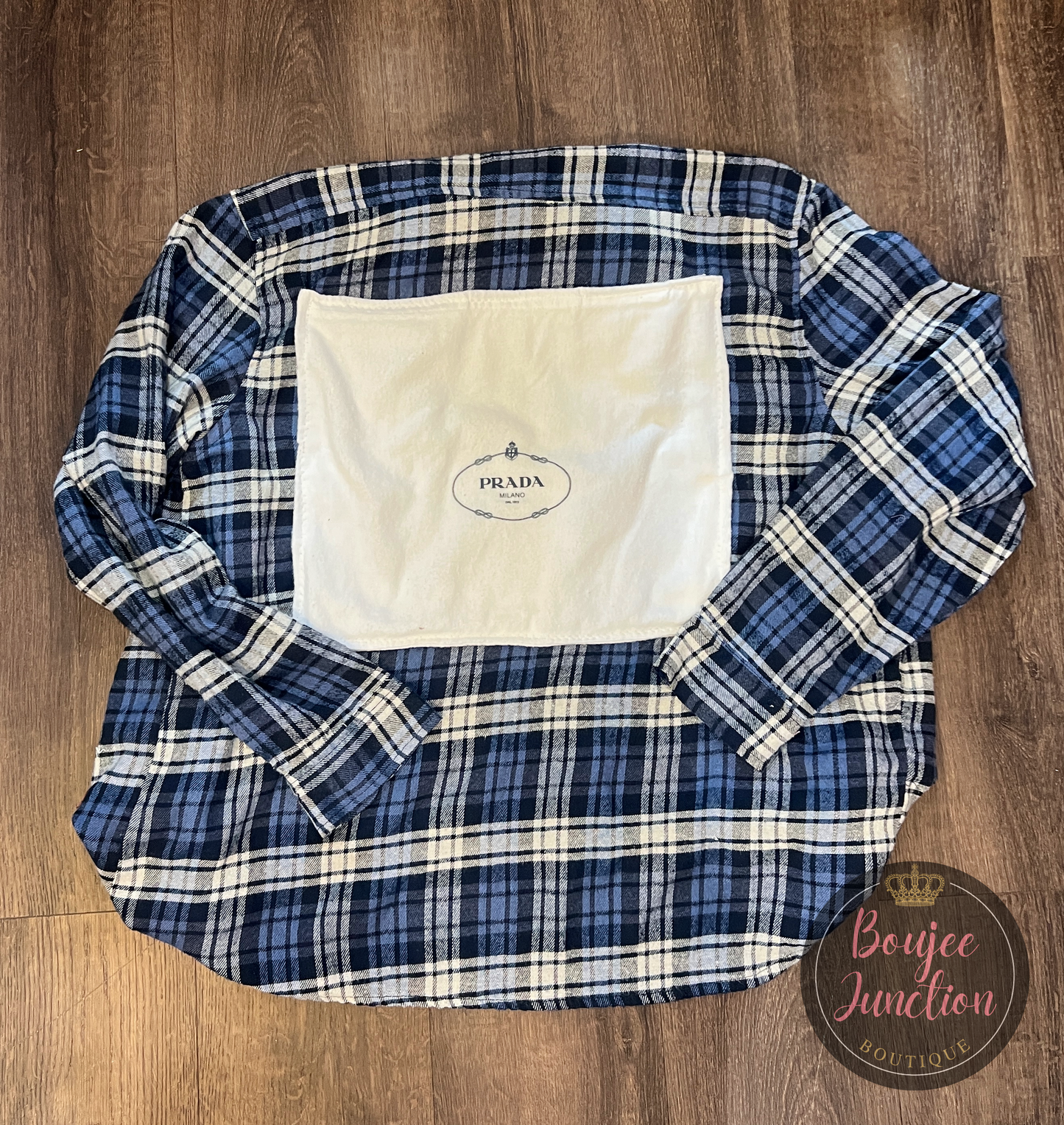 Vintage Blue & White Plaid Flannel with Dust Bag