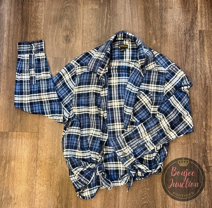 Vintage Blue & White Plaid Flannel with Dust Bag