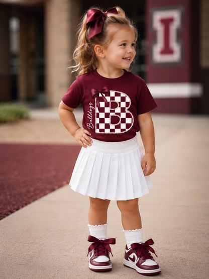 Pearl Lined Checkered School Varsity Letter Tee
