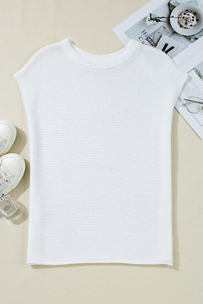 Ivory Solid Color Sweater Tee with Side Slits