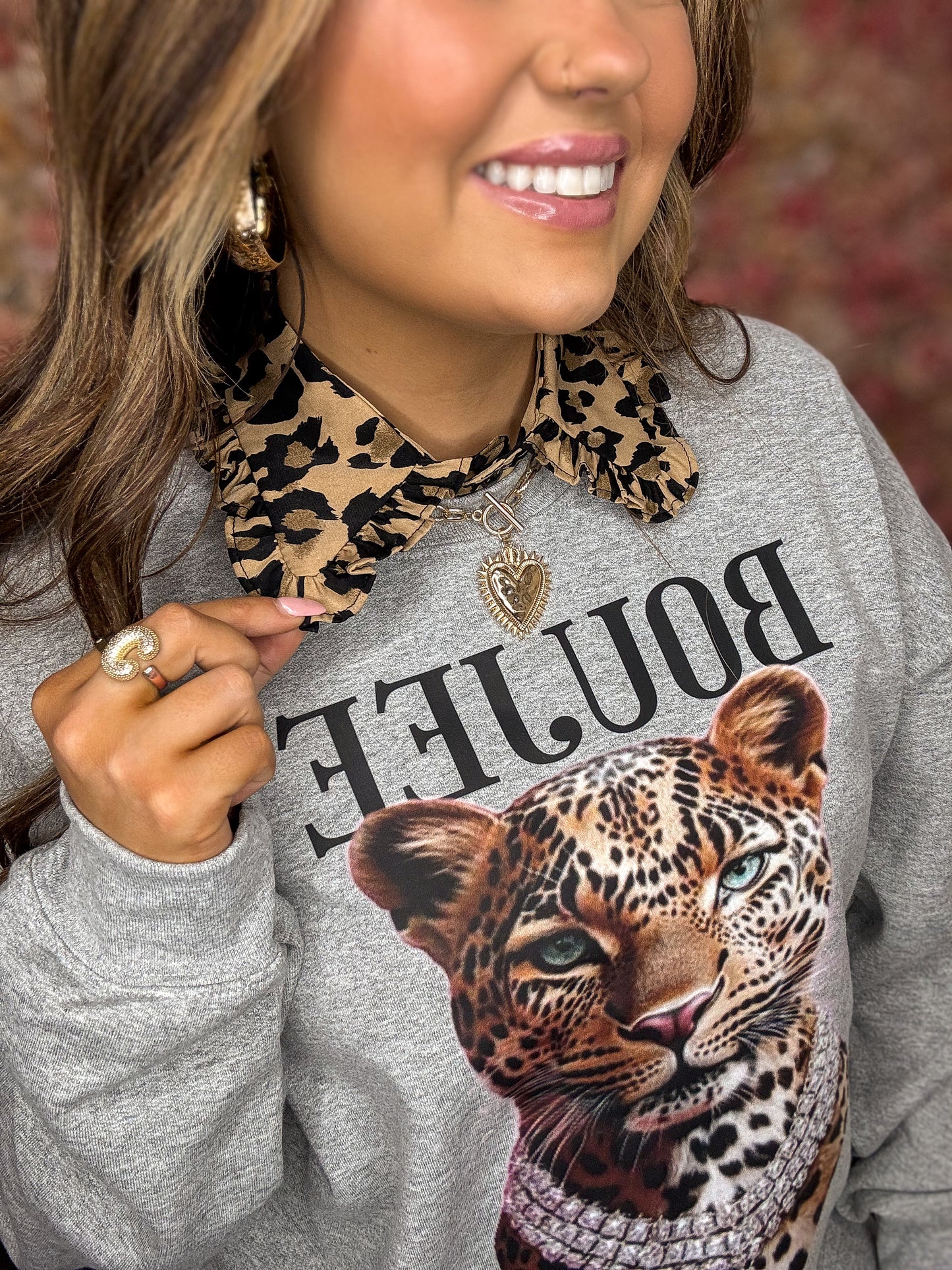 Leopard Ruffles Faux Collar
