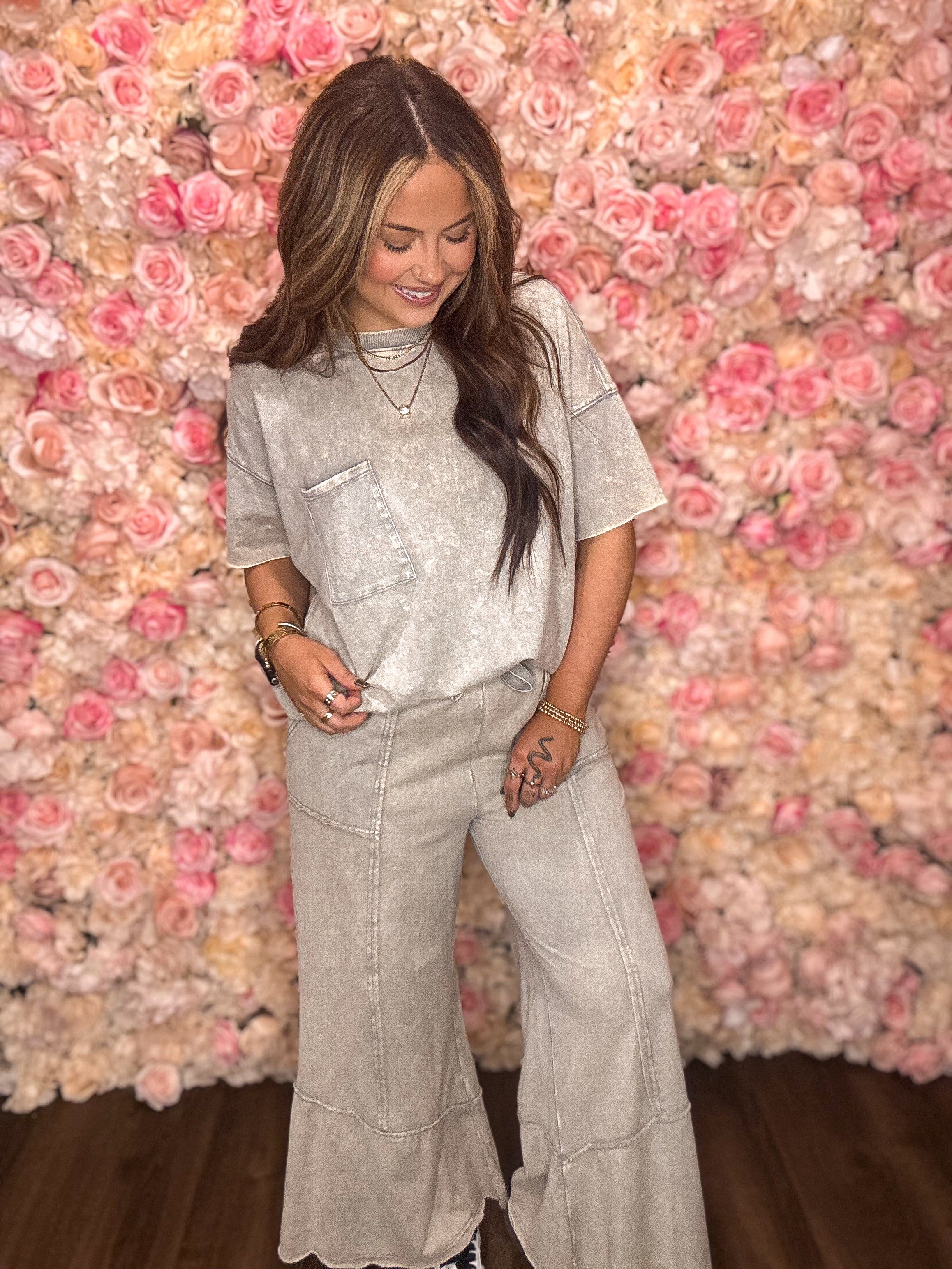 Exposed-Seam Flare Hem Pants