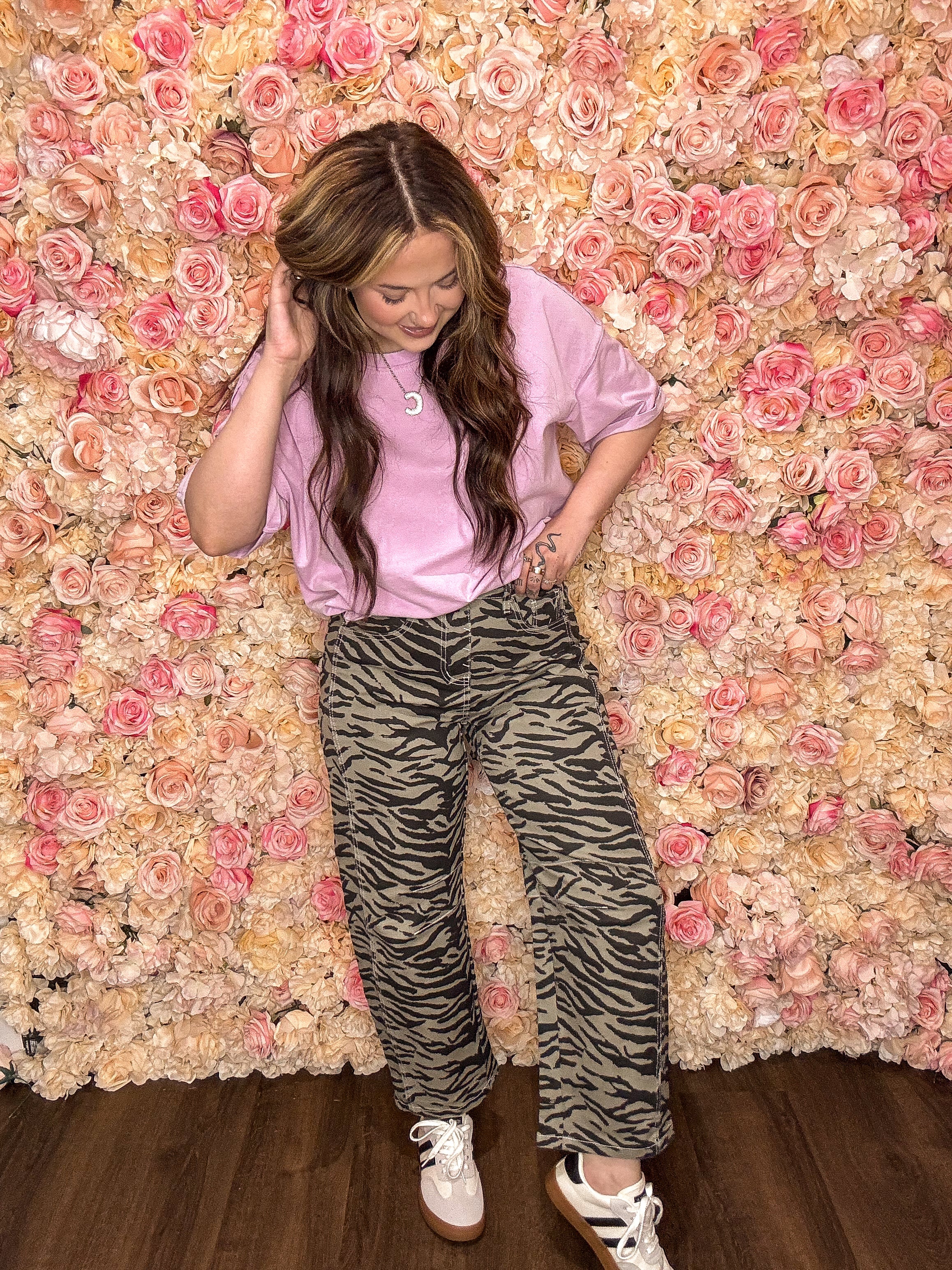 Zebra Stripe Barrel Jeans