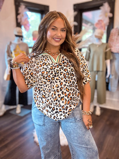 Leopard Dolman Sleeve Blouse