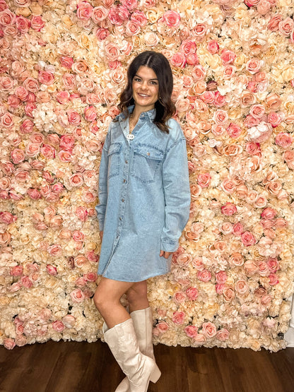 Beau Blue Raw Hem Denim Shirt Dress