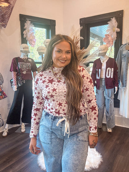 Go Team Go Maroon Mesh Long Sleeve Top