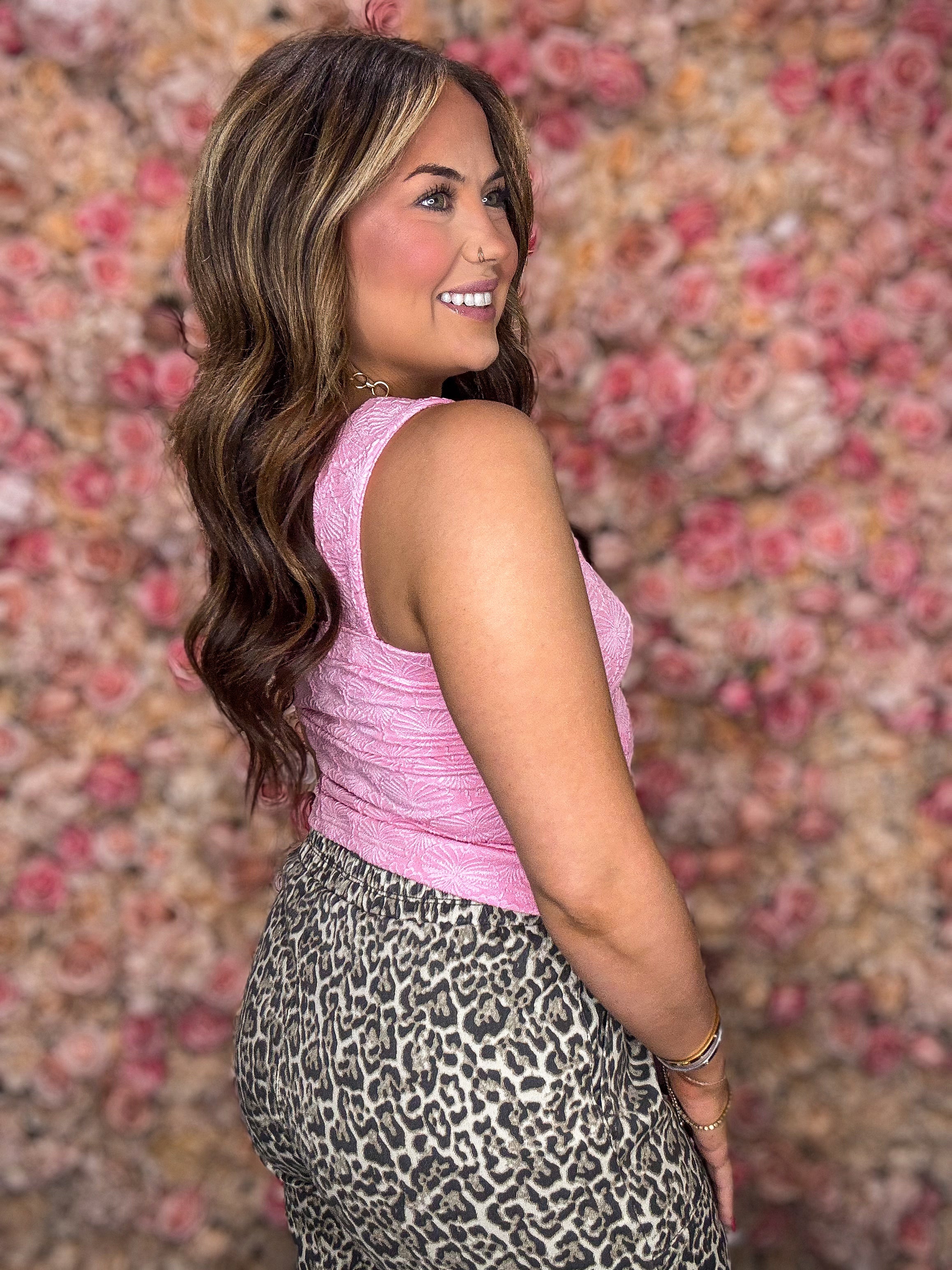 Leopard Raw Hem Wide Leg Jeans