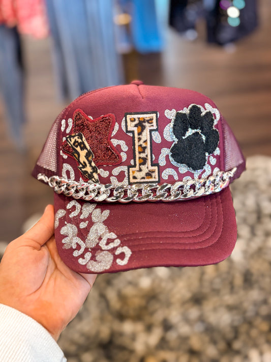 Iola Bulldog Collage Trucker Hat with Hat Chain