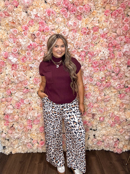 Maroon Patch Pocket Short Sleeve Sweater