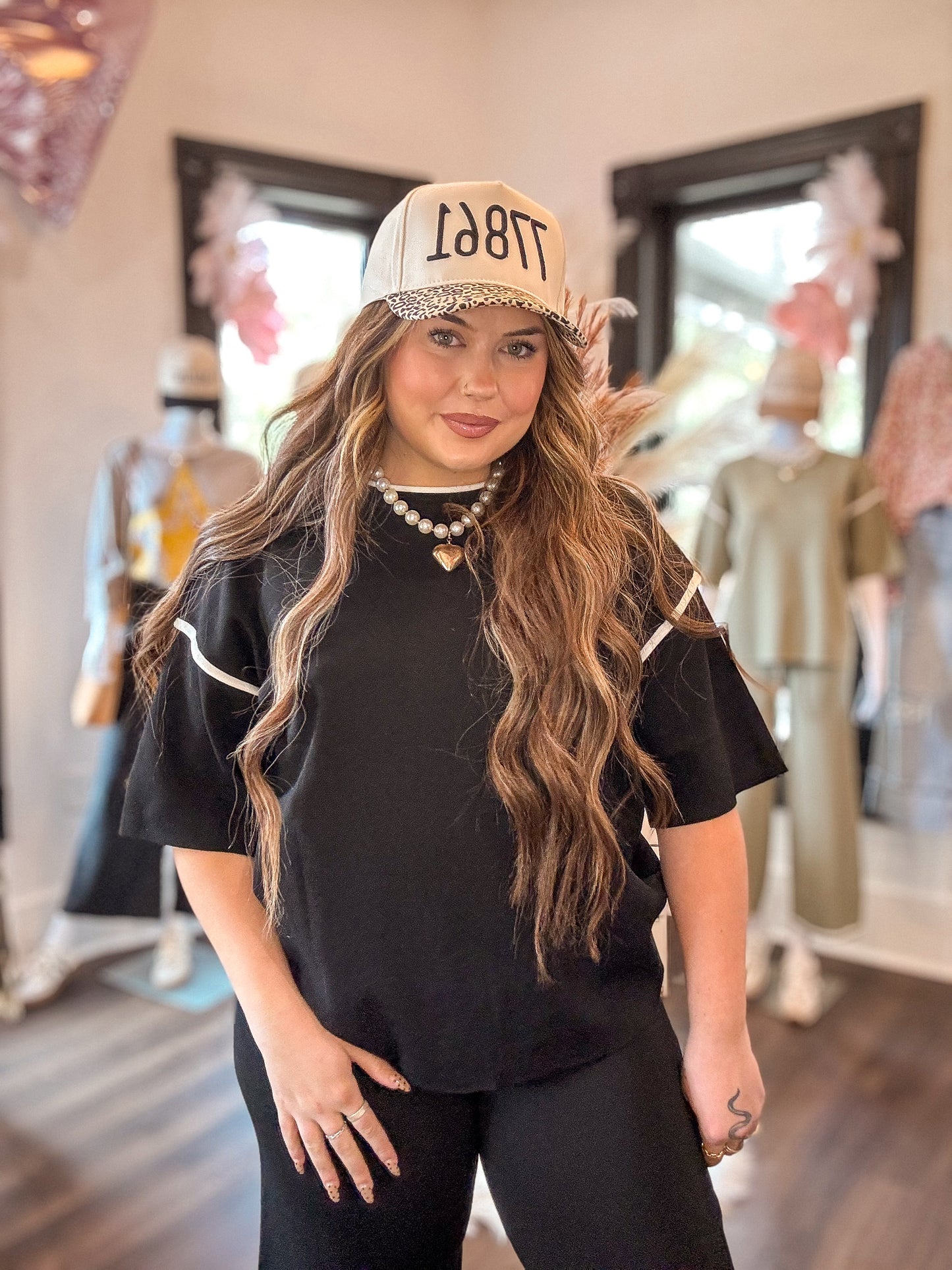 Black Half Sleeve Top & Drawstring Pants Sweater Set