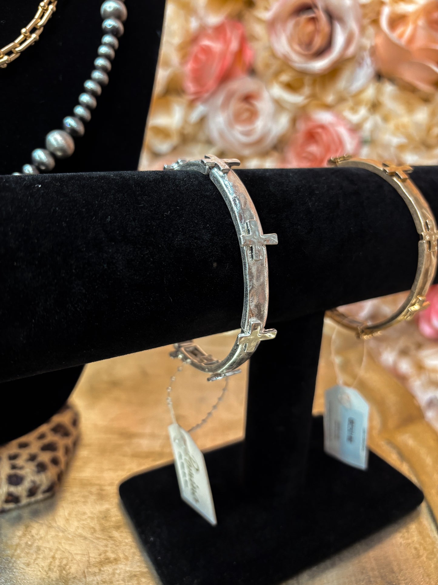 Hammered Cross Bracelet