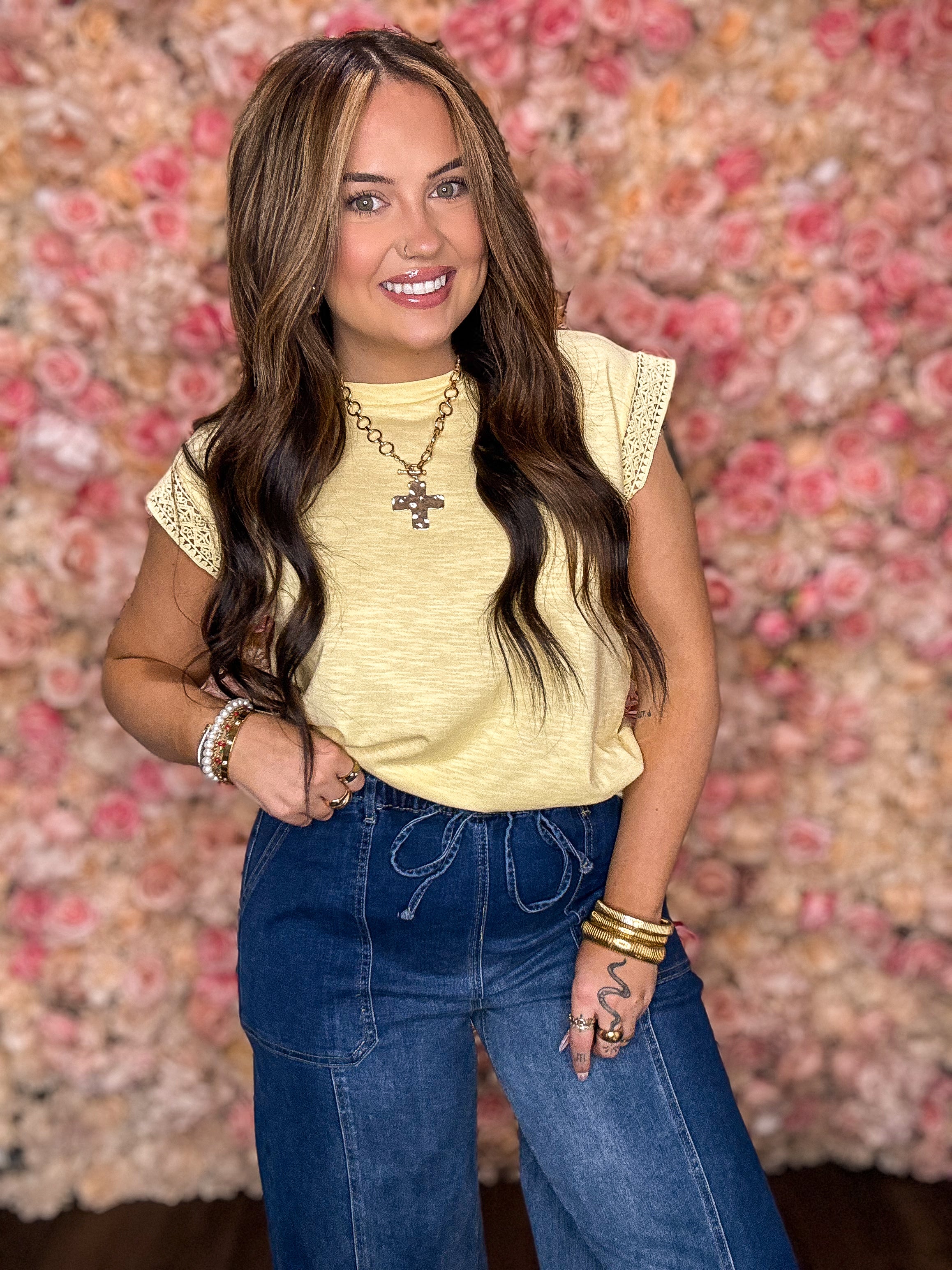 Sweet Sunshine Lace Trim Tee