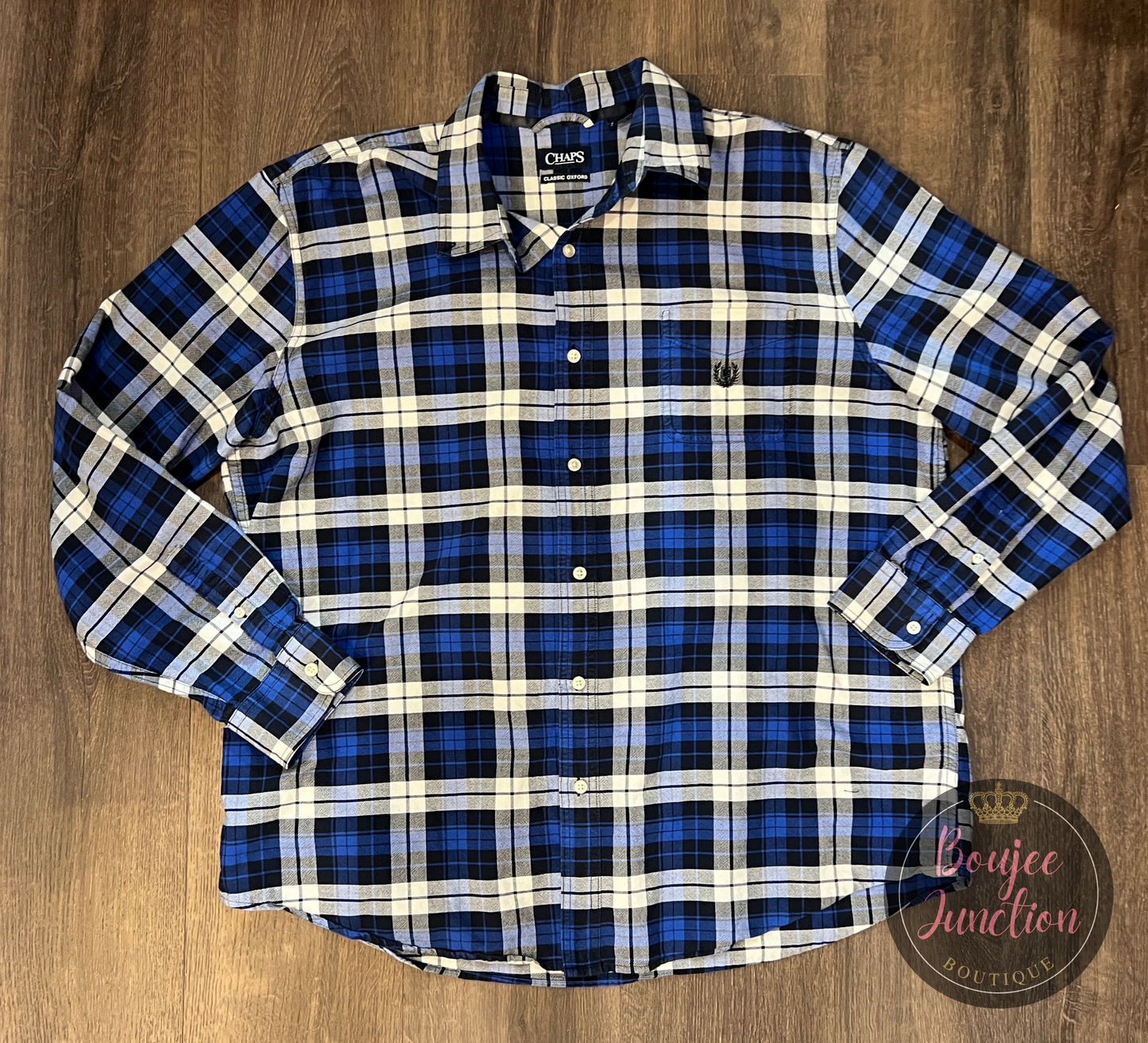 Vintage Dark Blue & White Plaid Flannel with Dust Bag