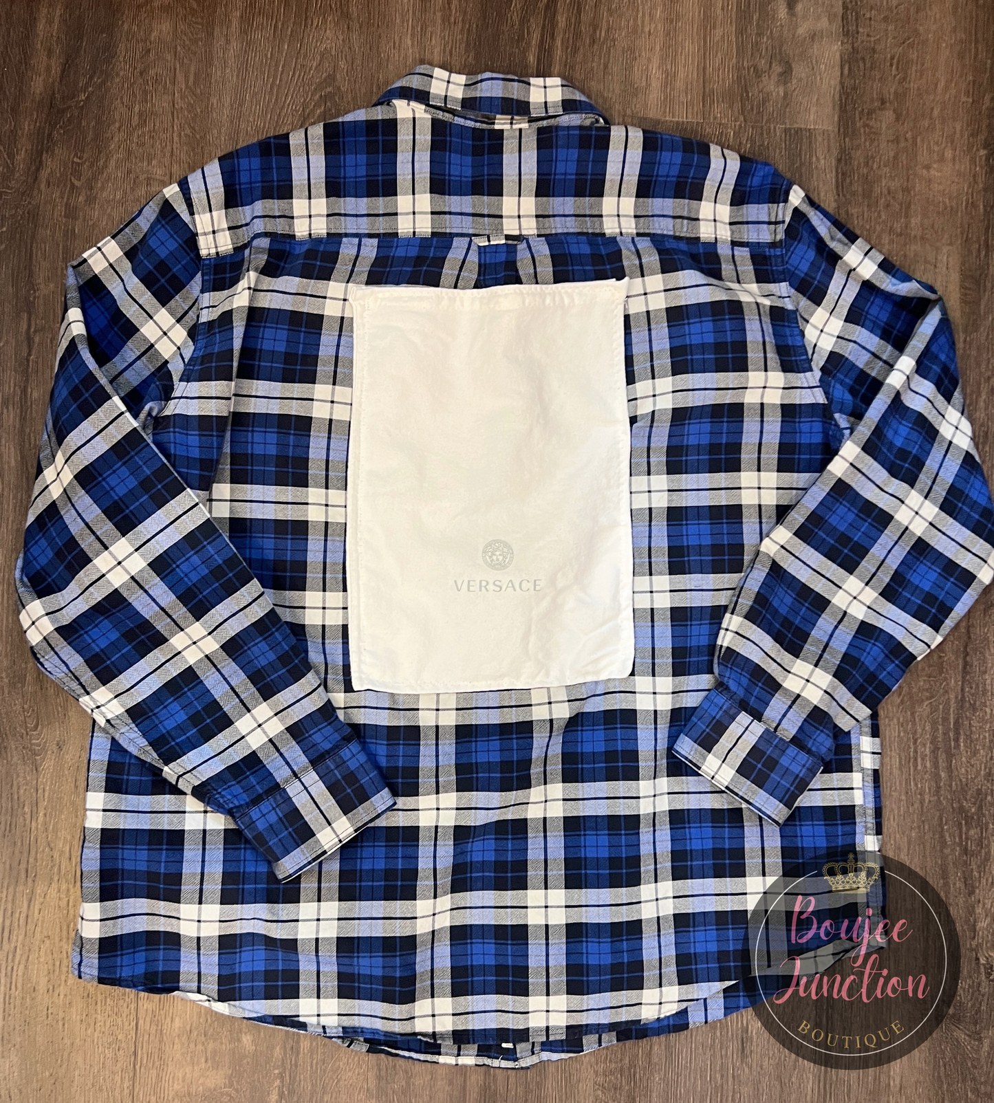 Vintage Dark Blue & White Plaid Flannel with Dust Bag