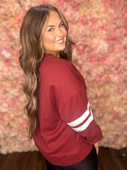Maroon Varsity Striped Oversized Sweatshirt
