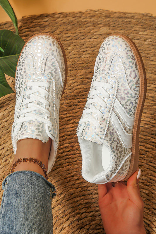 Iridescent Leopard Print Stripe Sneakers