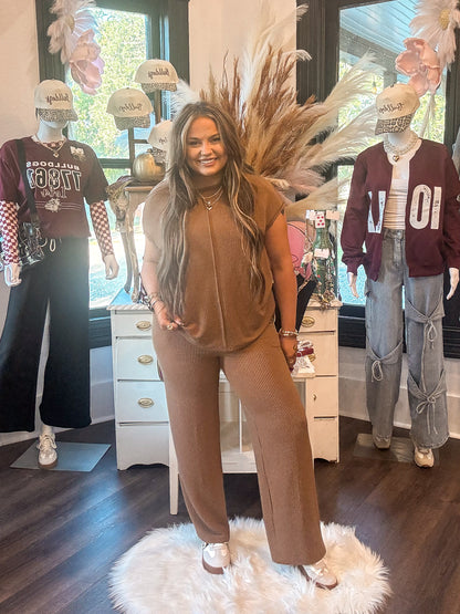 Cocoa Corded Short Sleeve Top and Pants Set