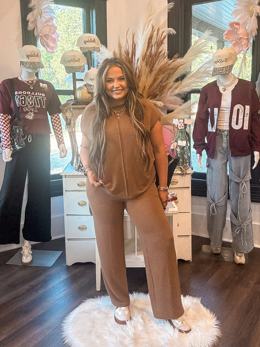 Cocoa Corded Short Sleeve Top and Pants Set