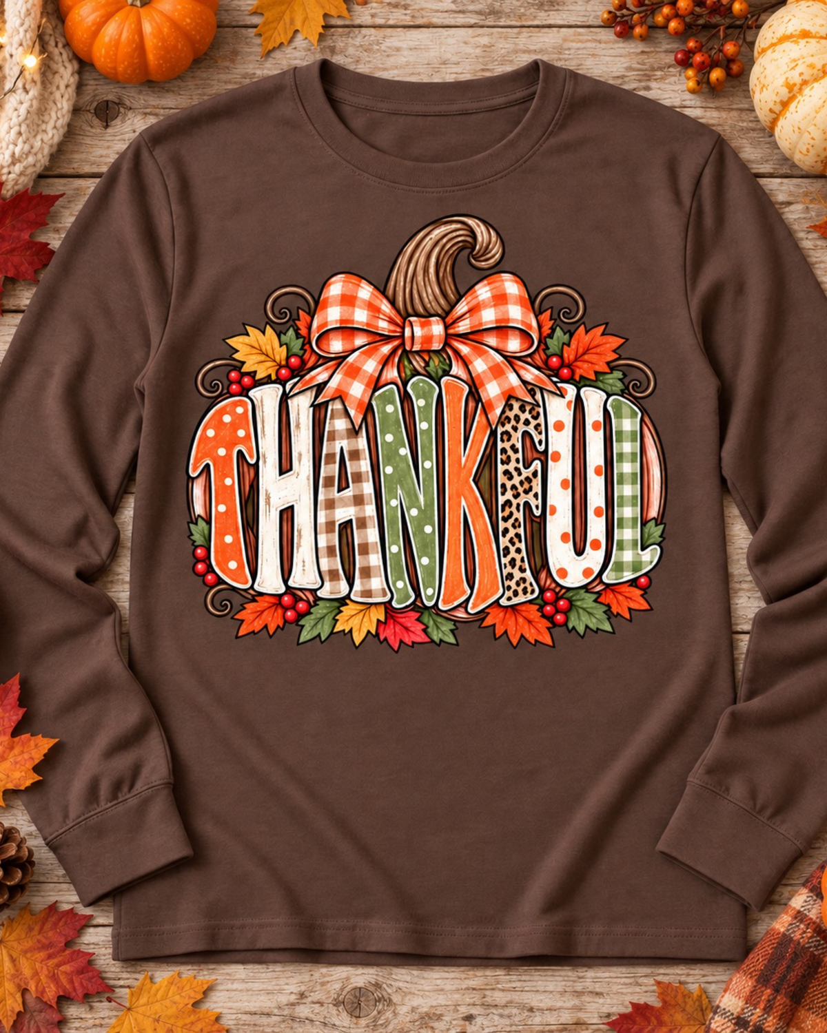 Thankful Patchwork Long Sleeve Graphic Tee