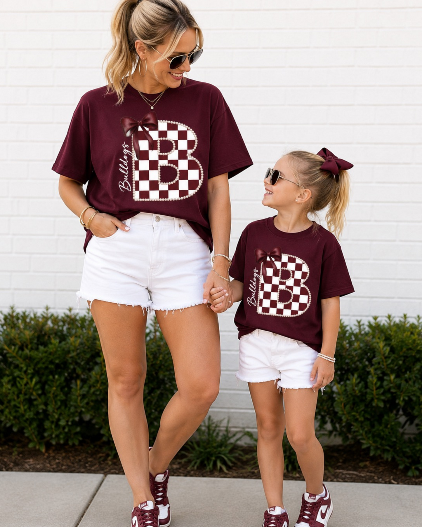 Custom Pearl Lined Checkered School Varsity Letter Tee