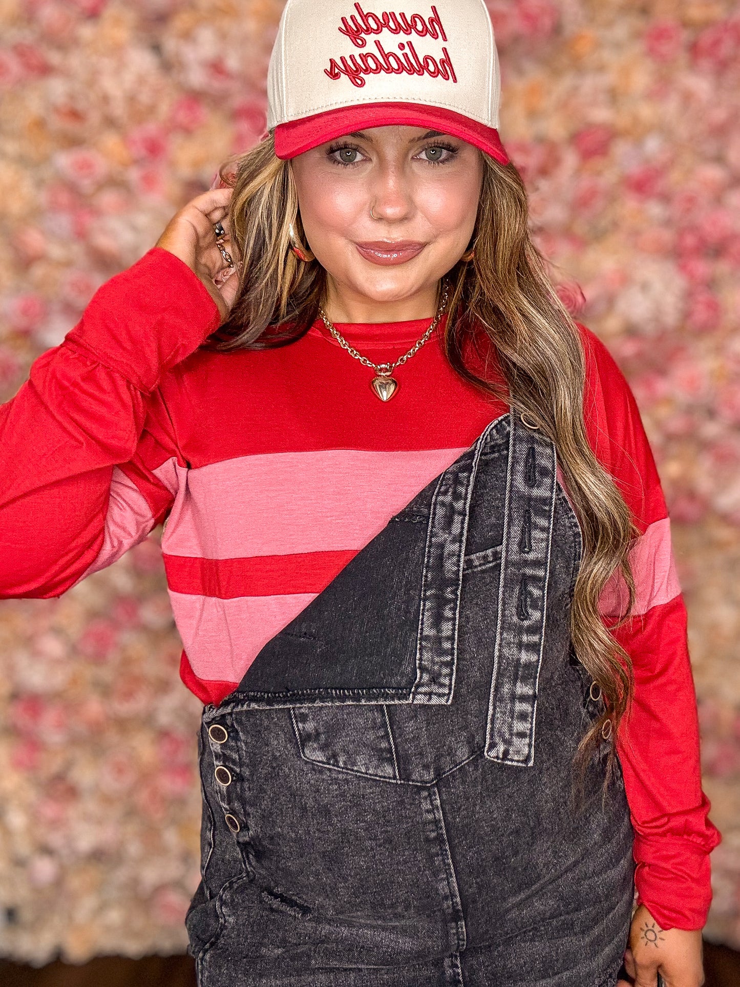 Red Color Block Long Sleeve Top